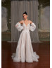 Beaded Ivory Lace Tulle Mocha Lining Sparkling Wedding Dress